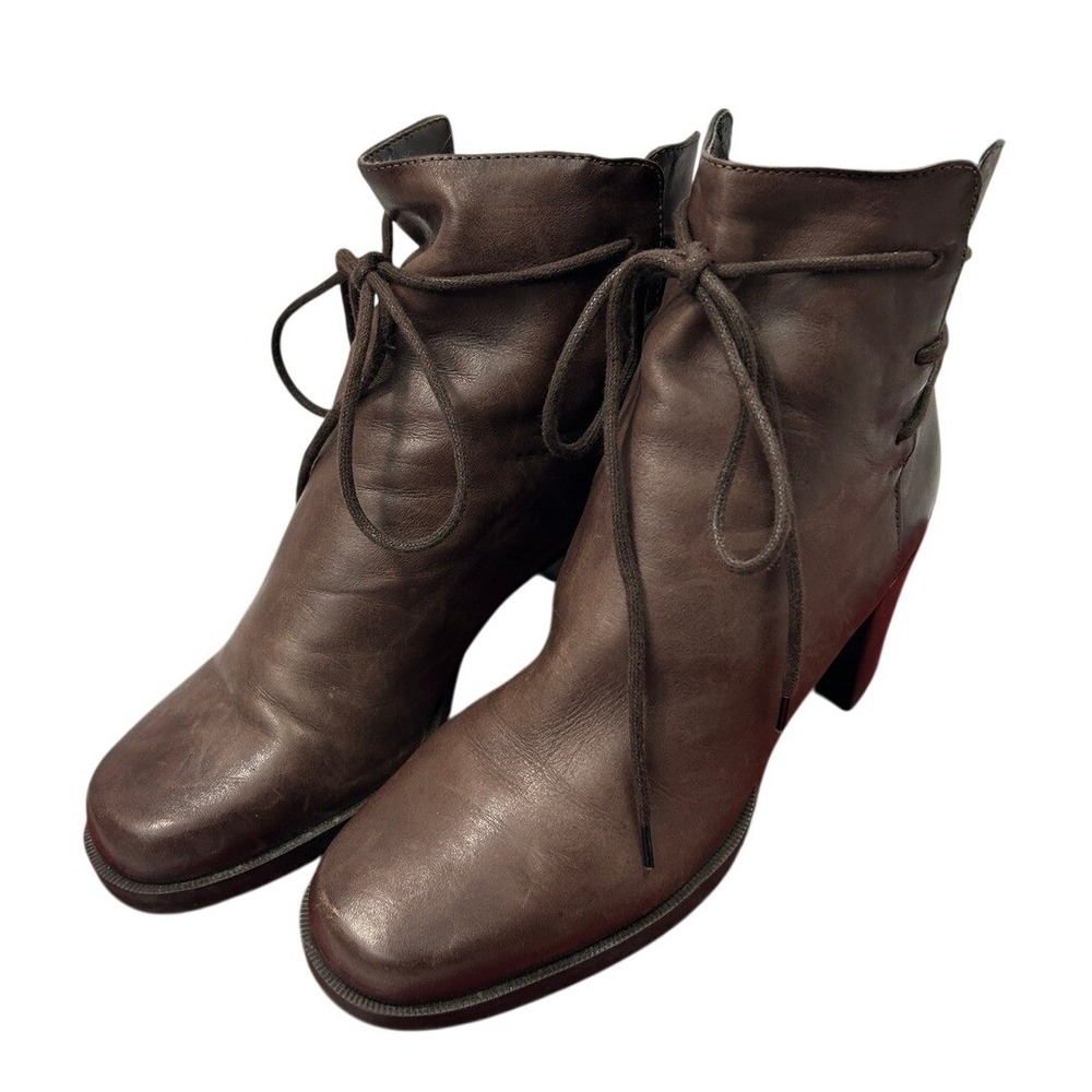 Enzo Angiolini Ankle Boots 5.5 Brown Leather Lace Up Dark Academia 90s Style